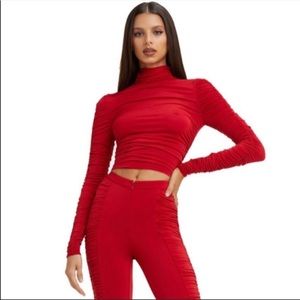 I.AM.GIA red xena ruched crop long sleeve top